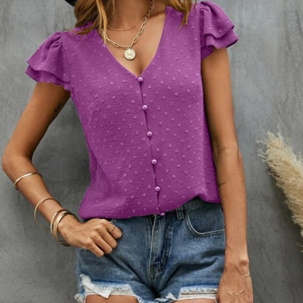 Boho  Swiss Dot Butterfly Sleeve Top - Picture 12 of 15
